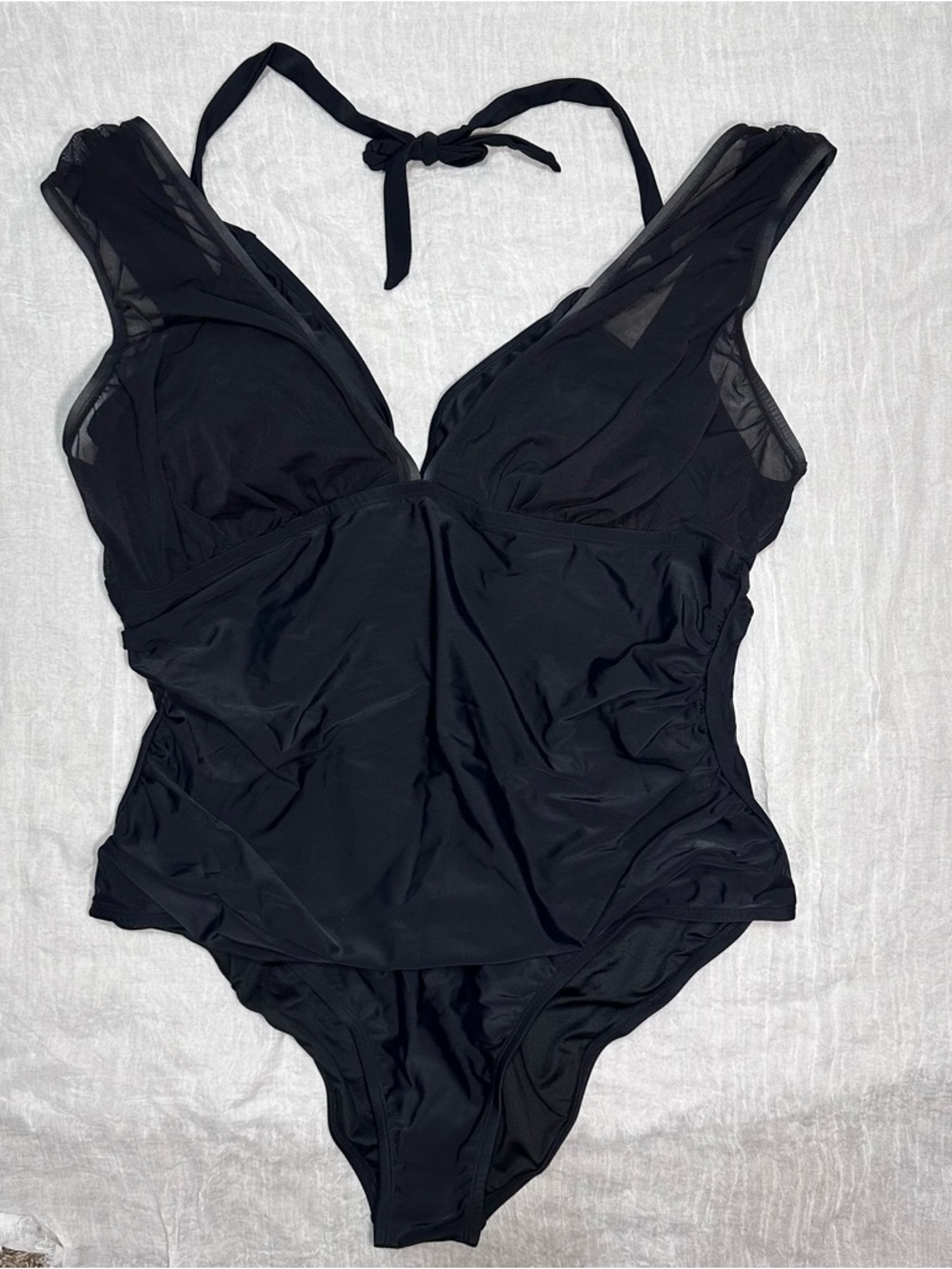 Cupshe Black Halter One-Piece Swimsuit with Sheer Insets